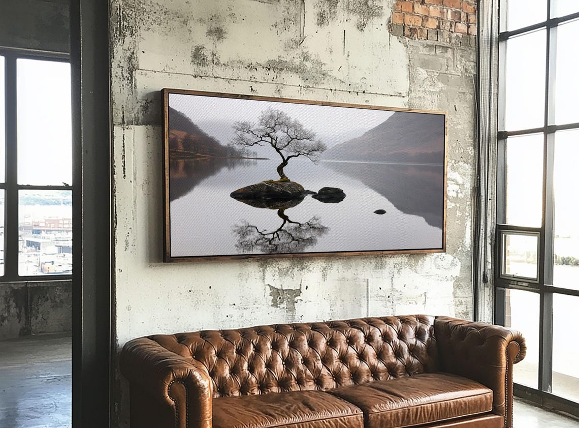 Lone Tree Rock Island Mirror Lake Misty Mountain Reflection Poster - Image 4