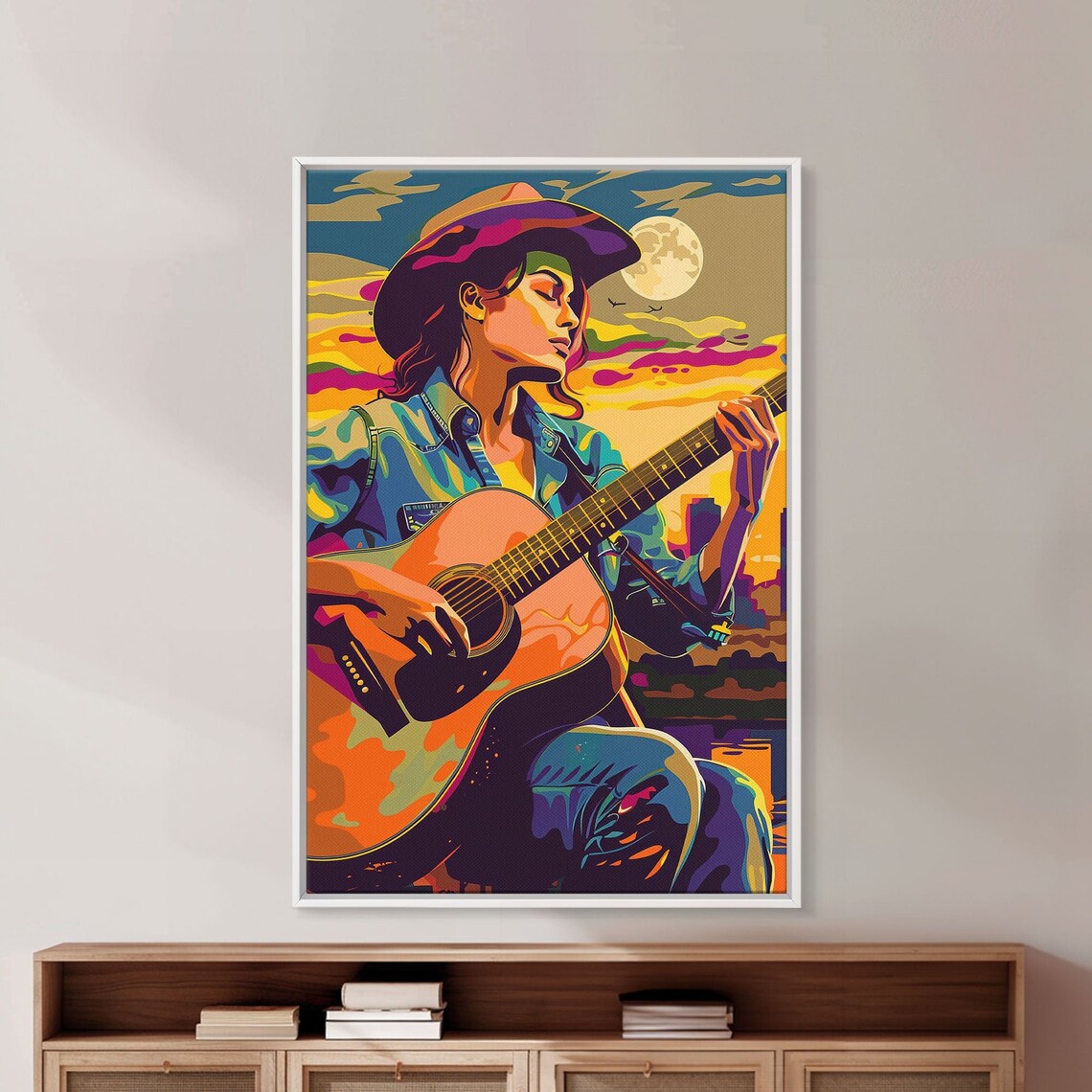 Cowgirl Playing Guitar Moon Colorful Pop Art Western Music Poster - Image 5