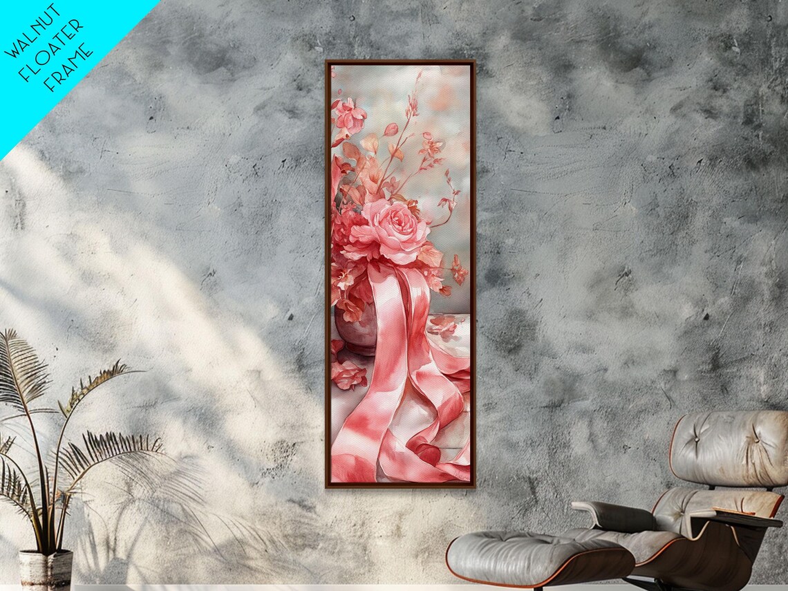 Pink Roses Bouquet Flowing Ribbons Romantic Watercolor Poster - Image 5
