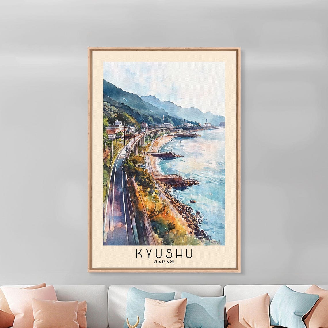 Kyushu Japan Coastal Railway Shore Blue Sea Mountain Coast Poster - Image 3
