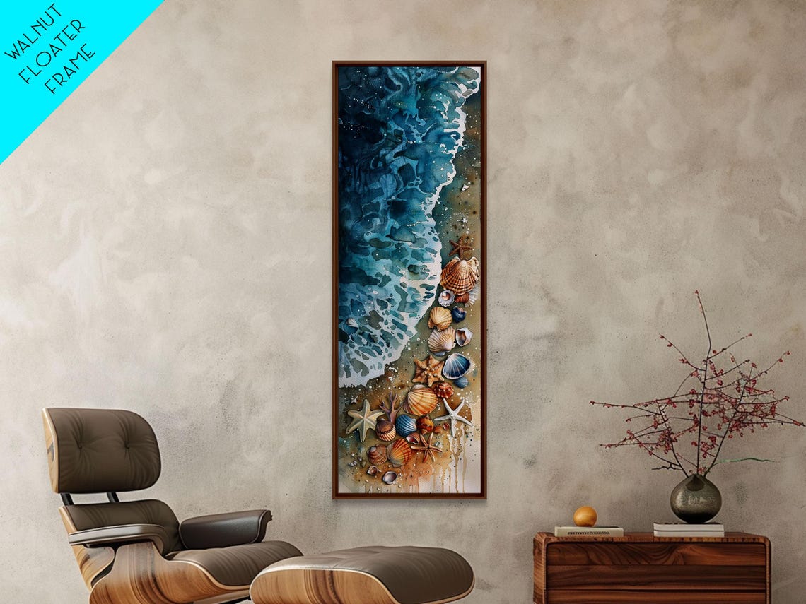 Coastal Beach Watercolor Seashells Starfish Ocean Waves Print - Image 2