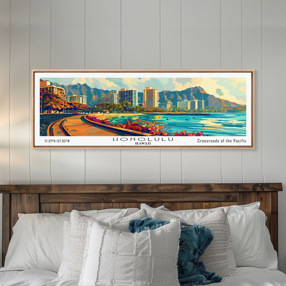 Honolulu Hawaii Panoramic Wall Art Framed Print Mid Century Modern Art Pop Art Style Travel Poster Home Decor Retro Style - Image 5