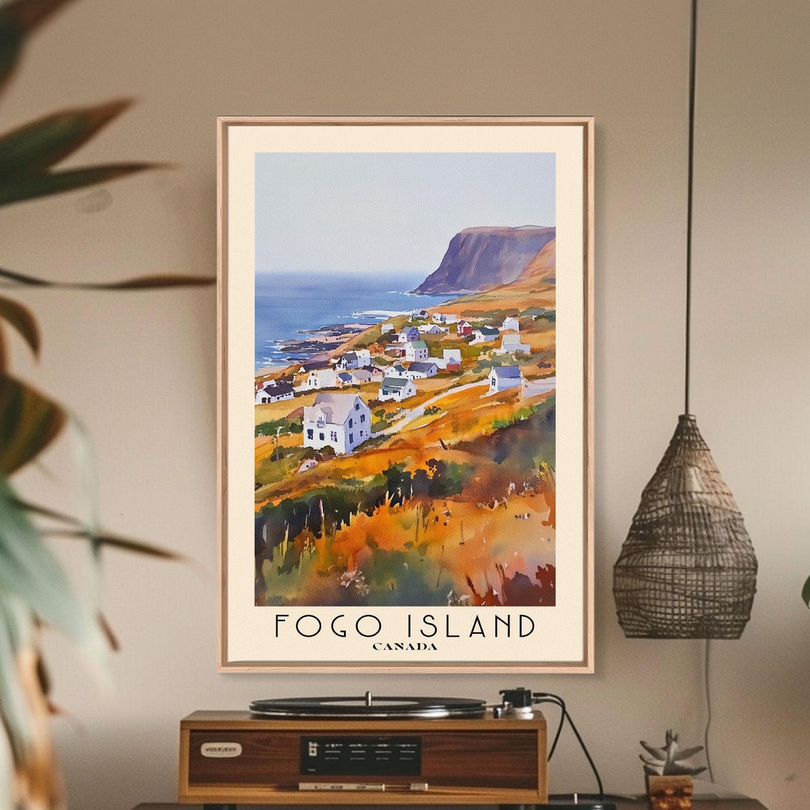 Fogo Island Canada Fishing Village Autumn Hills Ocean View Poster