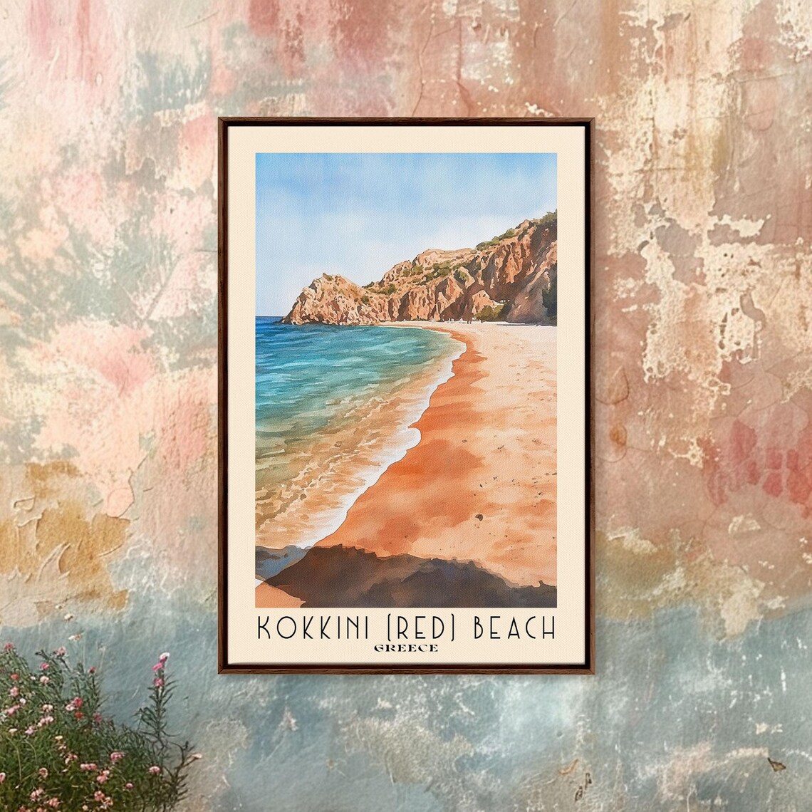 Kokkini Red Beach Greece Red Sand Cliffs Turquoise Water Watercolor Poster - Image 4
