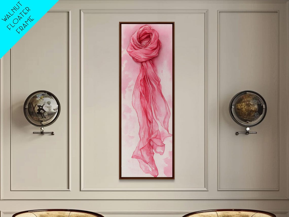 Pink Silk Scarf Draped Elegant Minimalist Watercolor Art Poster - Image 3