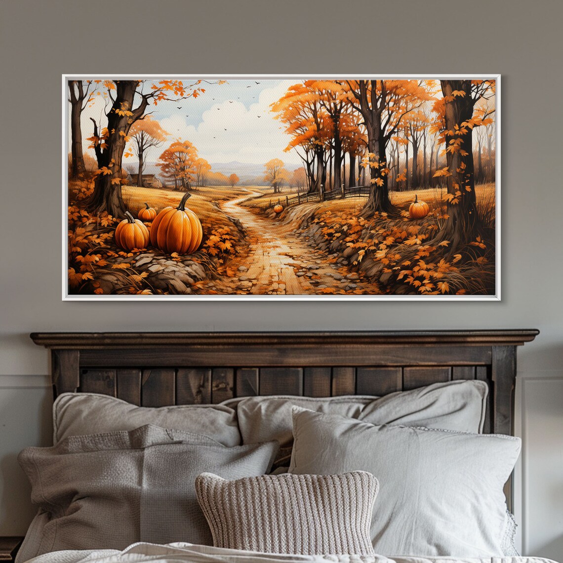 Pumpkin Trees Fall Art Print, Country Home Decor
