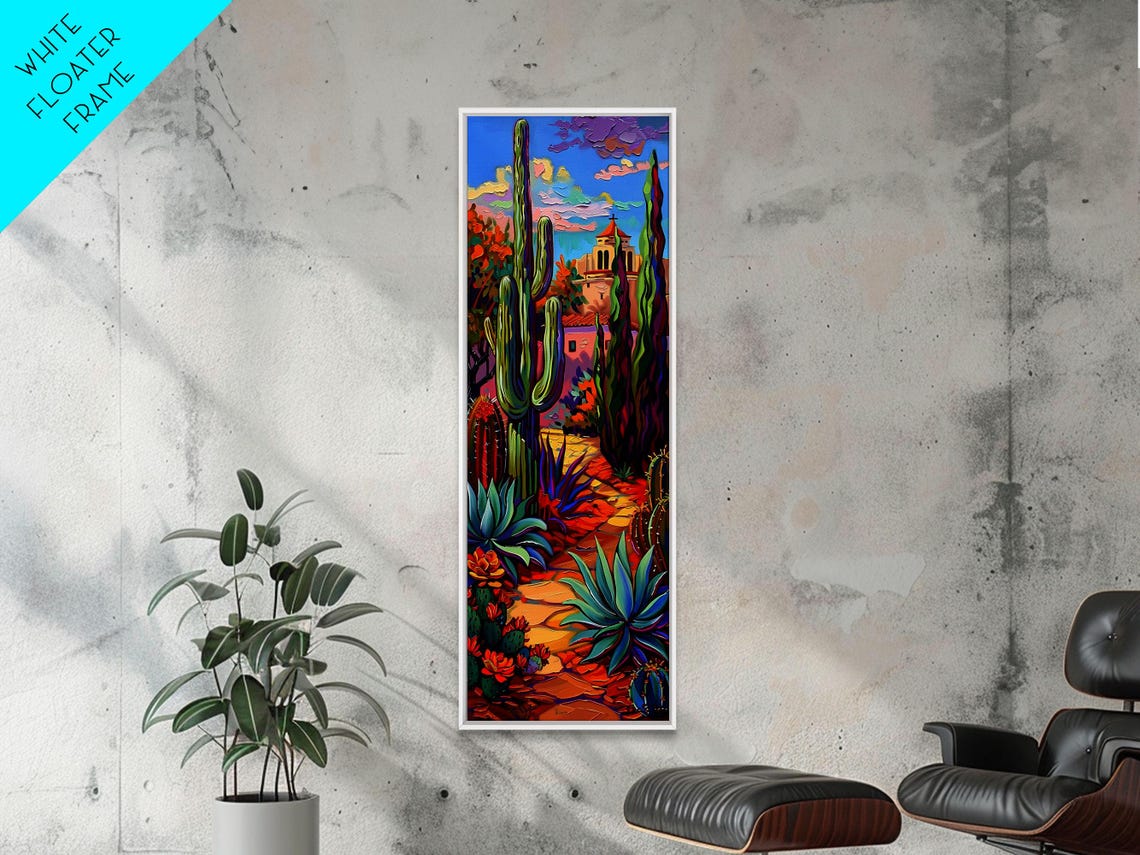 Desert Landscape With Saguaro Cactus And Mission Bell Tower Wall Art - Image 3
