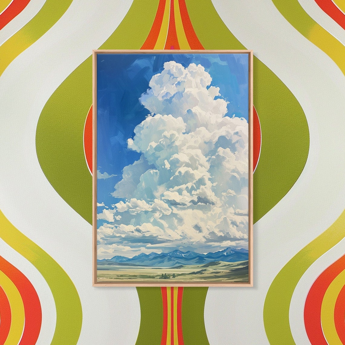 Towering White Cloud Landscape Poster over Mountain Plains Painting - Image 4