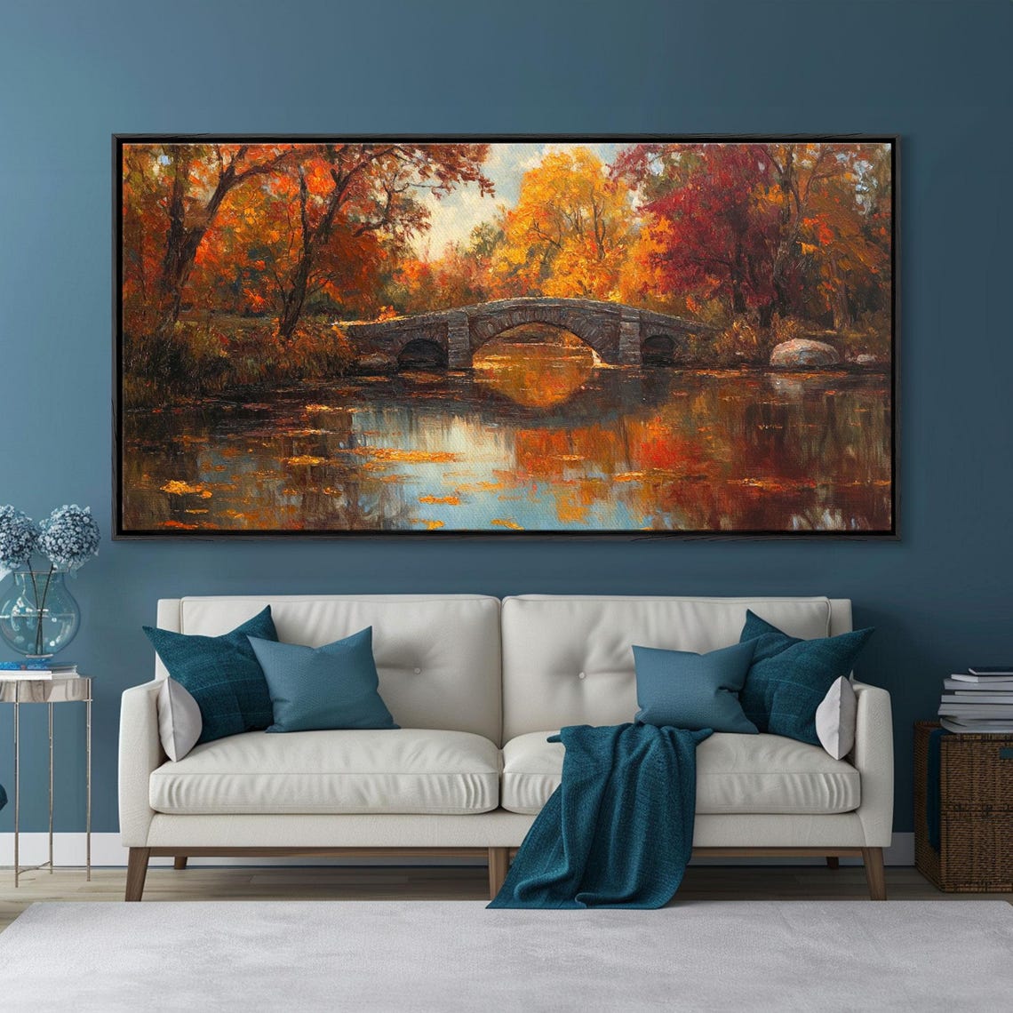 Scenic Autumn Bridge Stone Arch Fall Foliage River Reflection Poster - Image 2