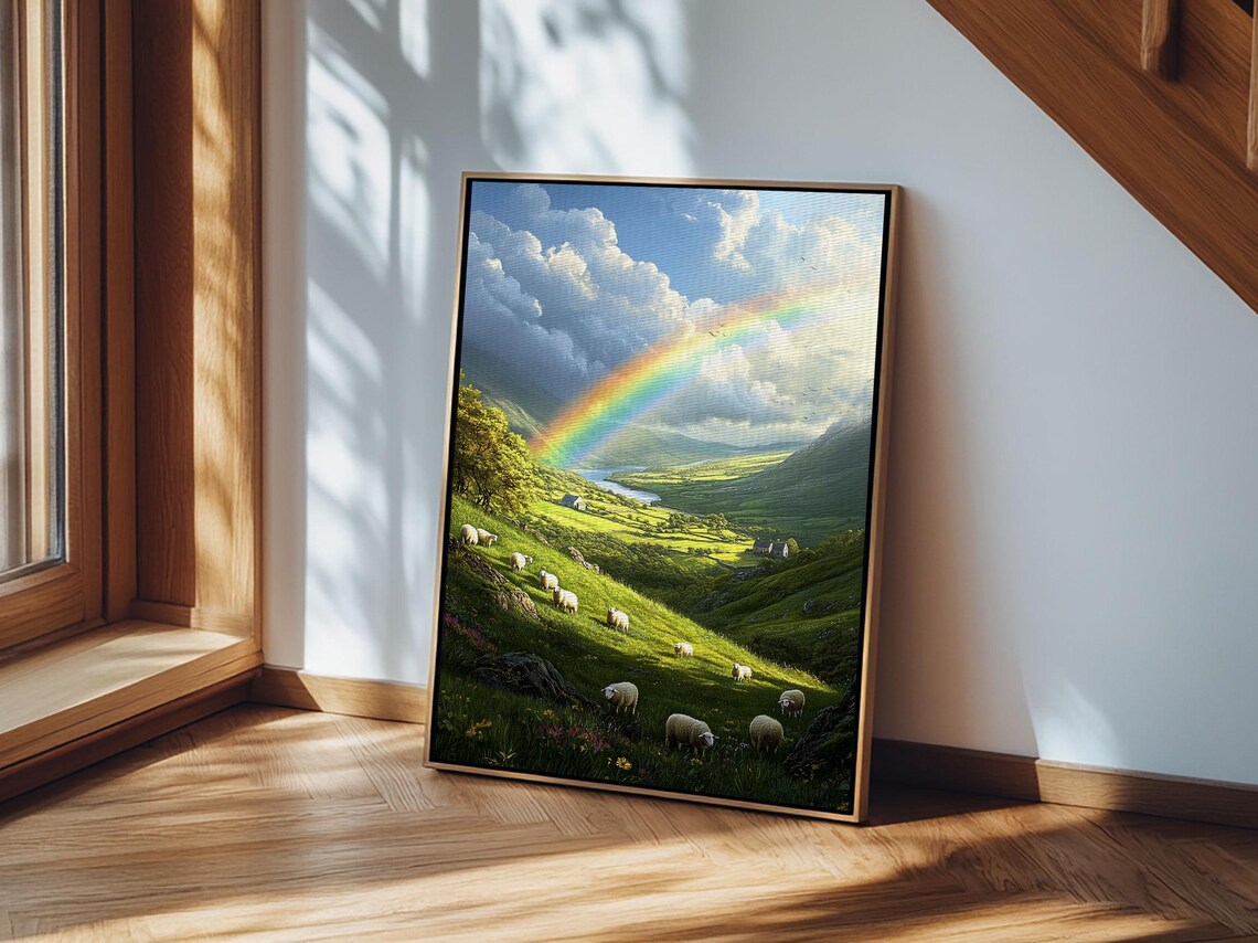 Rainbow Over Ireland Landscape Painting Art Print - Image 3