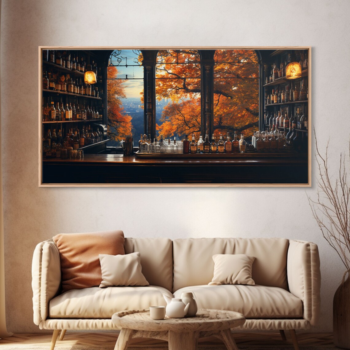 Vintage Bar Interior Autumn Window Fall Foliage Cozy Painting Poster - Image 4