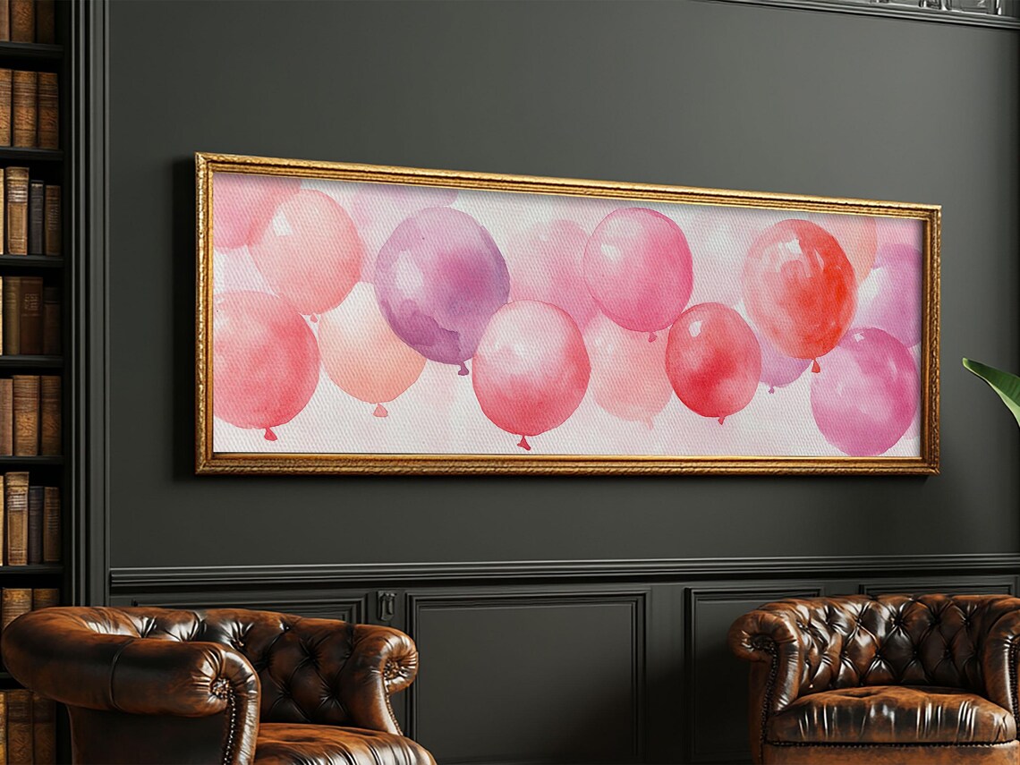 Pink Watercolor Balloons Whimsical Party Kids Room Nursery Wall Art