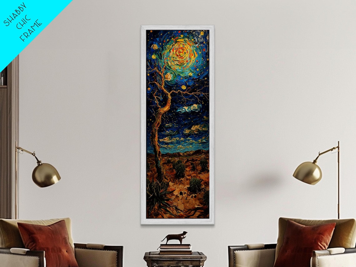 Starry Night Desert Tree Van Gogh Style Swirling Sky Art Print - Image 2