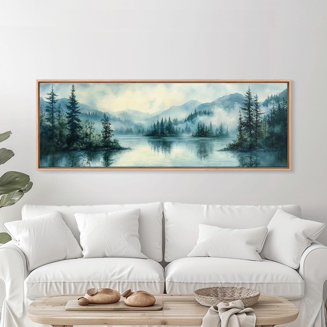 Fog Over The Lake Panoramic Painting Print Rustic Decor Panoramic Ultra Wide Wall Art For Above Bed Or Sofa Moody Decor