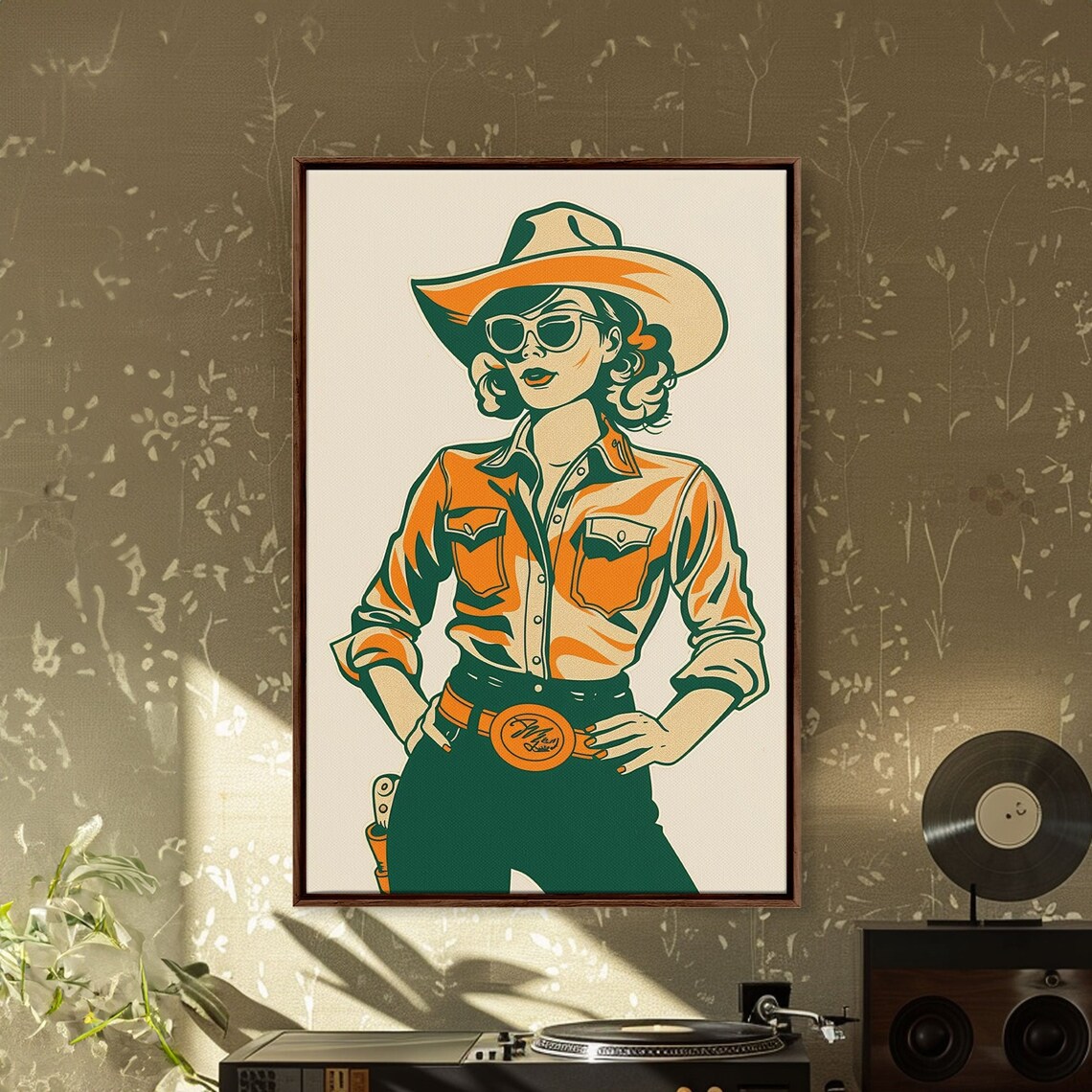 Stylish Retro Cowgirl In Sunglasses Illustration Framed Print Vintage Western Decor Classic Cowgirl Wall Art For Home - Image 5