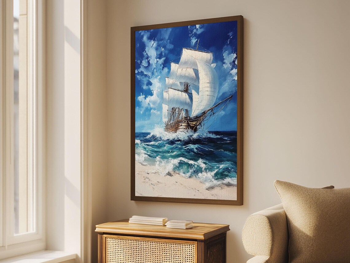 Tall Ship Schooner Sailing Ocean Waves Nautical Adventure Sea Art Poster