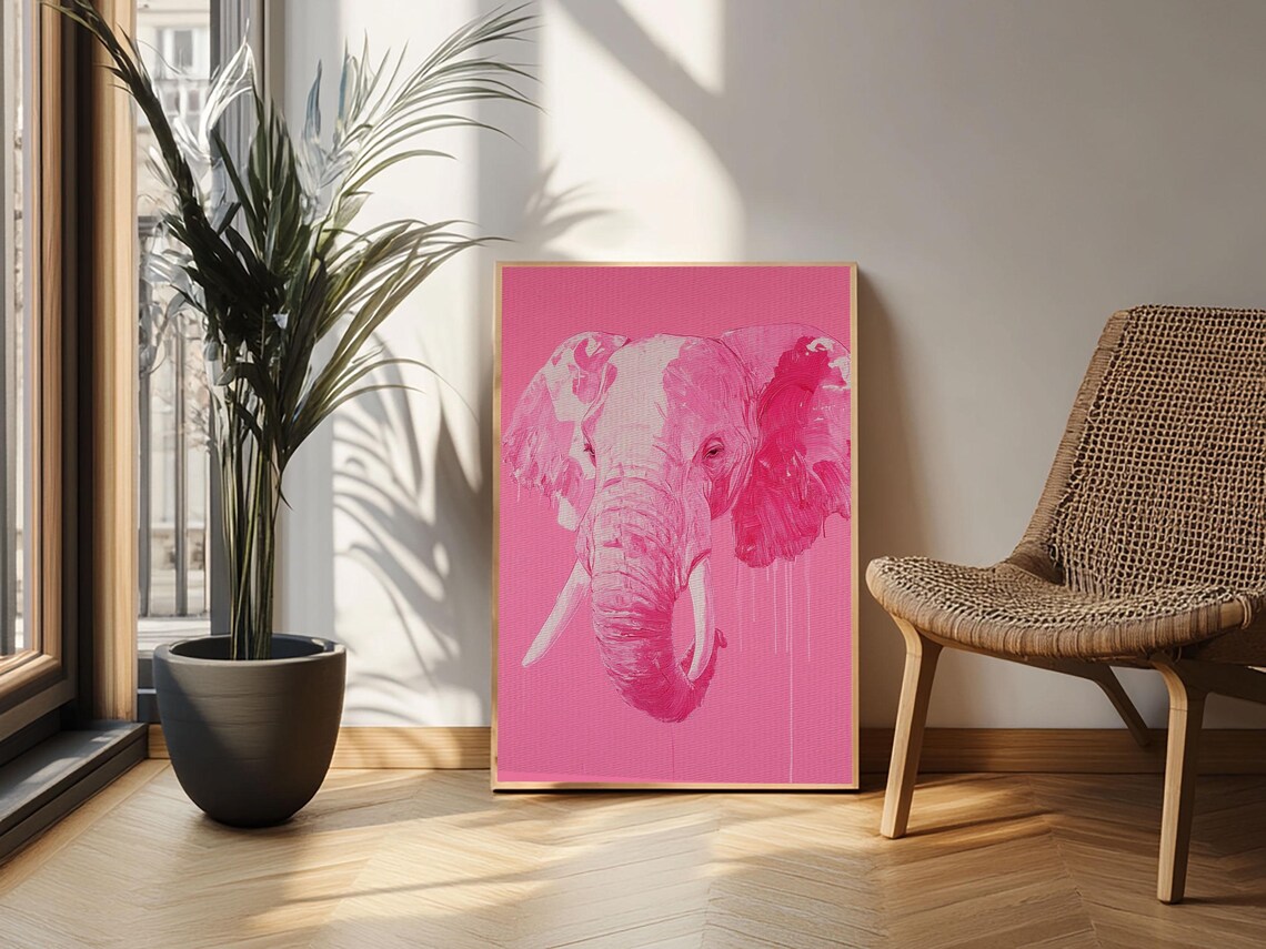 Pink Elephant Portrait Pop Art Bold Magenta Modern Trendy Animal Art Poster - Image 6