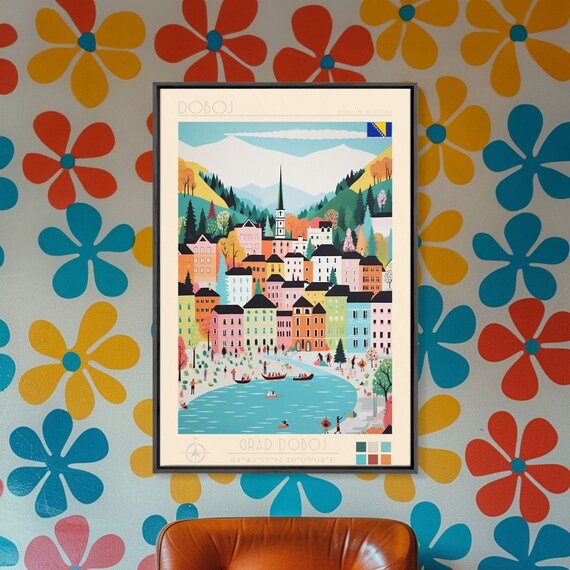 Doboj Bosnia And Herzegovina Travel Poster Framed Print Midcentury Modern Art Pop Art Wall Decor Home Decor Gift Living Room Art