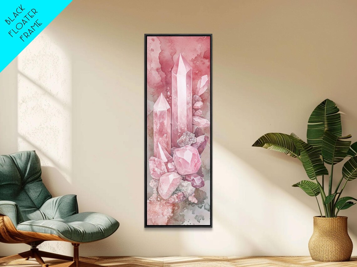 Rose Quartz Crystal Cluster Watercolor Vertical Moody Healing Wall Art - Image 6