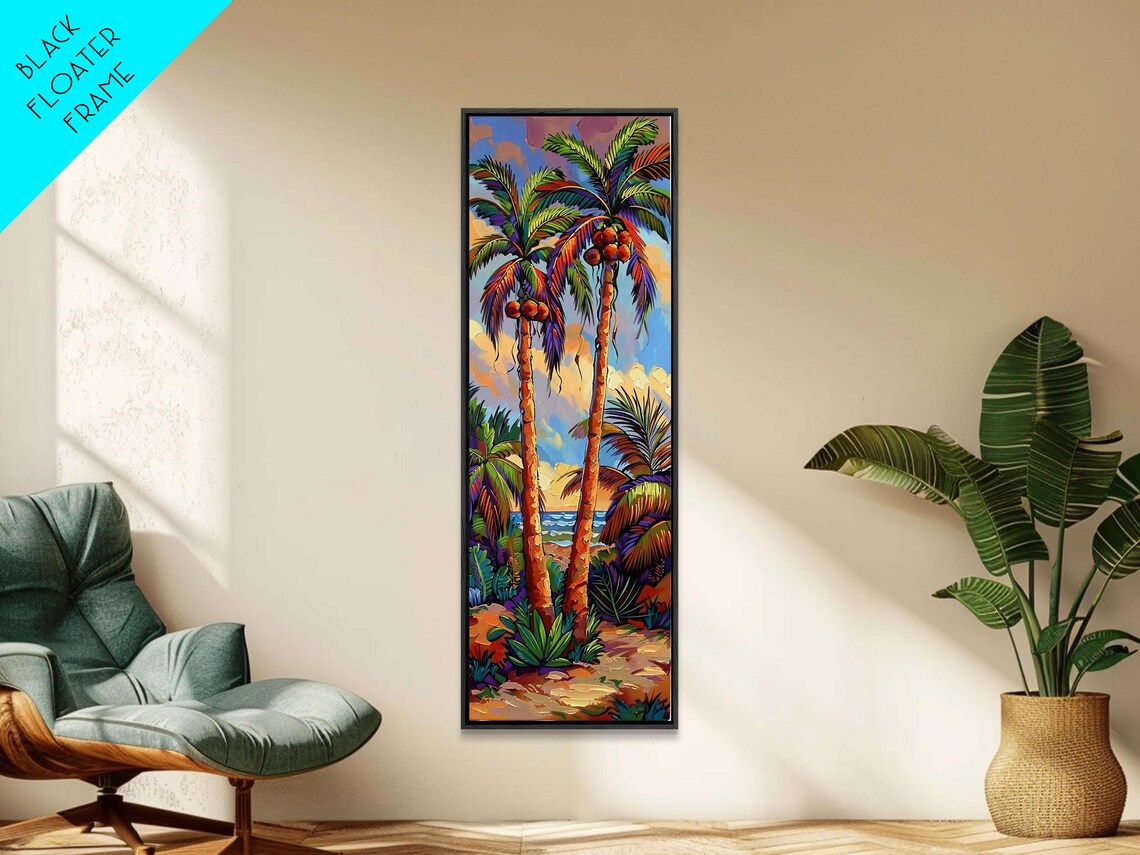 Tropical Coconut Palm Trees Beach Sunset Ocean Waves Travel Poster - Image 2
