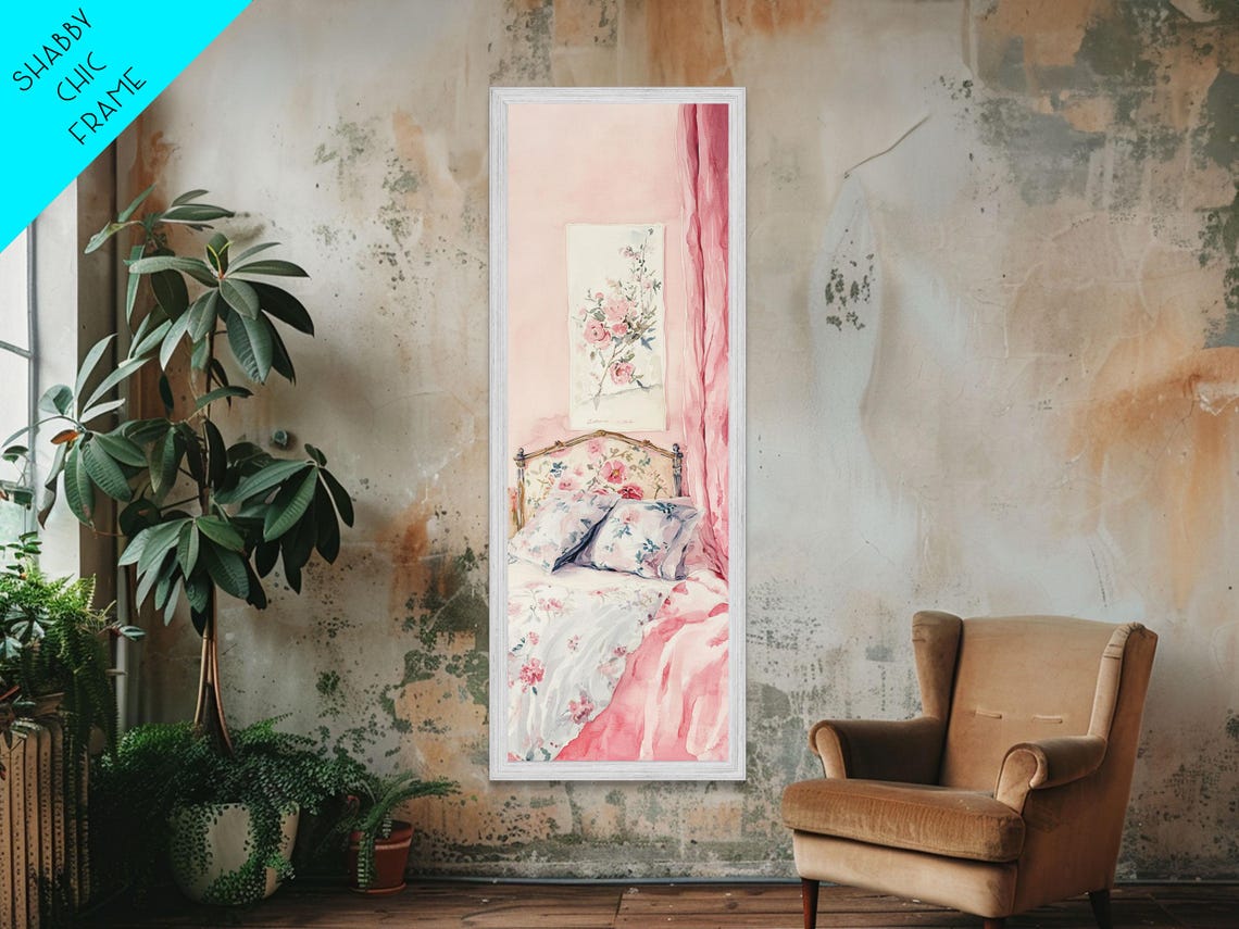 Pink Vintage Bedroom Floral Bedding Romantic Cottage Art Poster