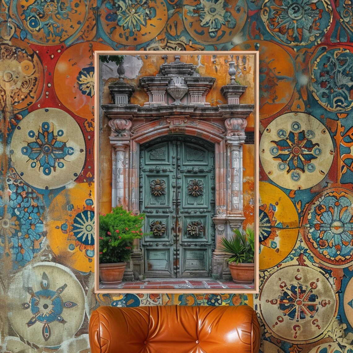 Ornate Green Indian Door Carved Stone Facade Traditional Travel Poster - Image 5