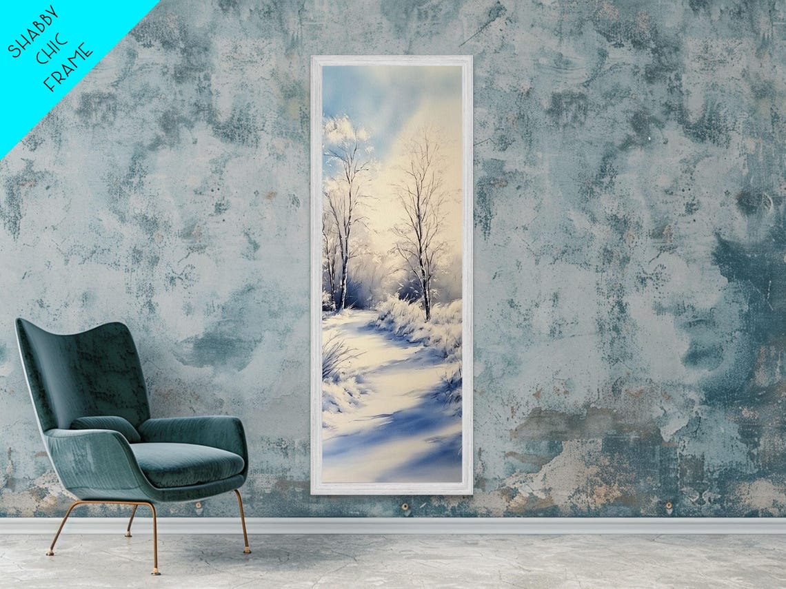 Serene Winter Birch Forest Snowy Path Minimalist Blue Haze Art Poster - Image 4
