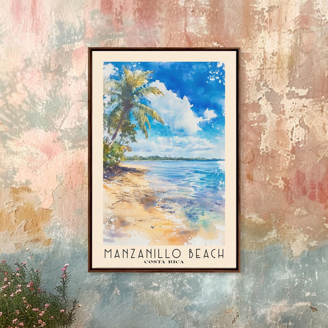 Manzanillo Beach Costa Rica Leaning Palm Golden Sand Blue Sea Poster - Image 4