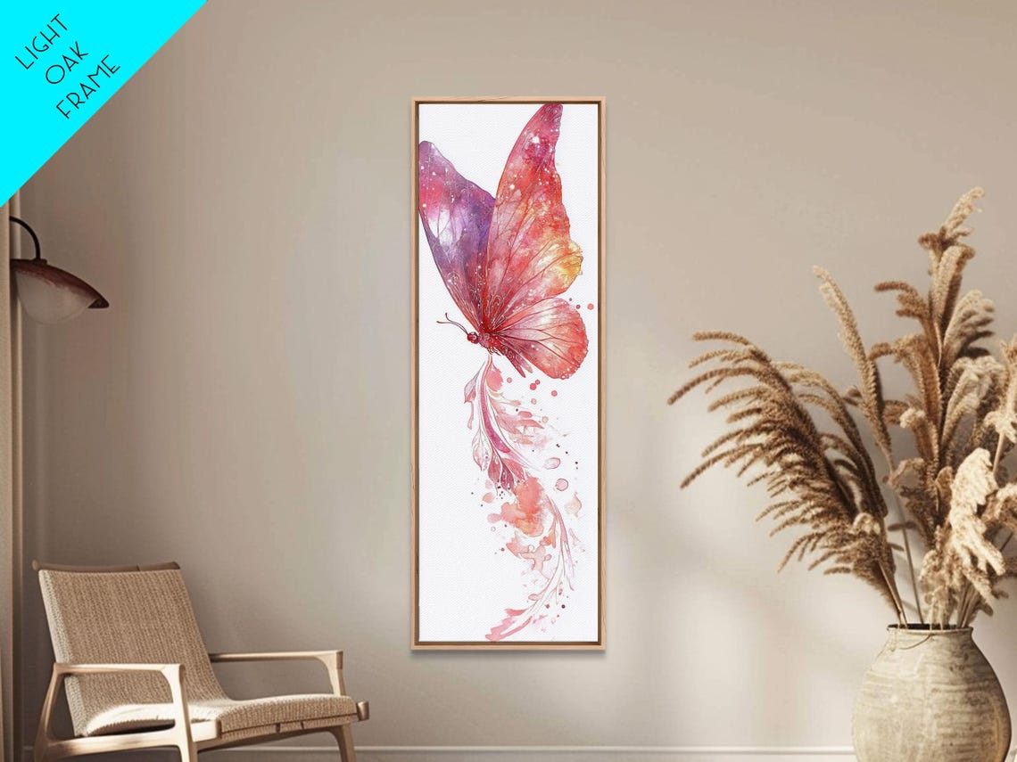 Pink Butterfly Watercolor Feathery Trail Whimsical Flight Wall Art - Image 4