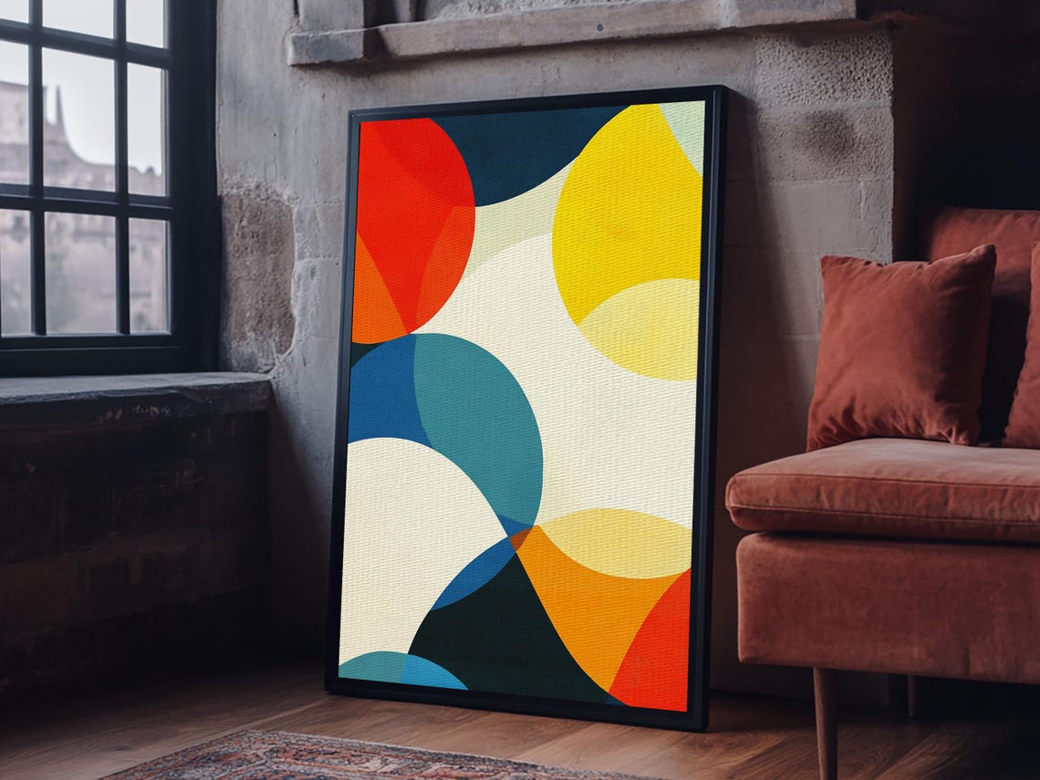 Bold Colorful Circles Abstract Red Blue Yellow Modern Art Poster - Image 2