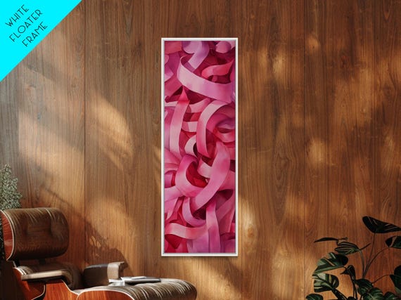Abstract Pink Ribbon Print Whimsical Colorful Wall Art Modern Aesthetic Living Room Decor Vertical Cottagecore Above Sofa Art