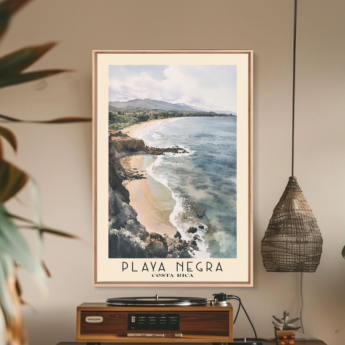 Playa Negra Costa Rica Black Rocks Golden Sand Watercolor Travel Poster - Image 2