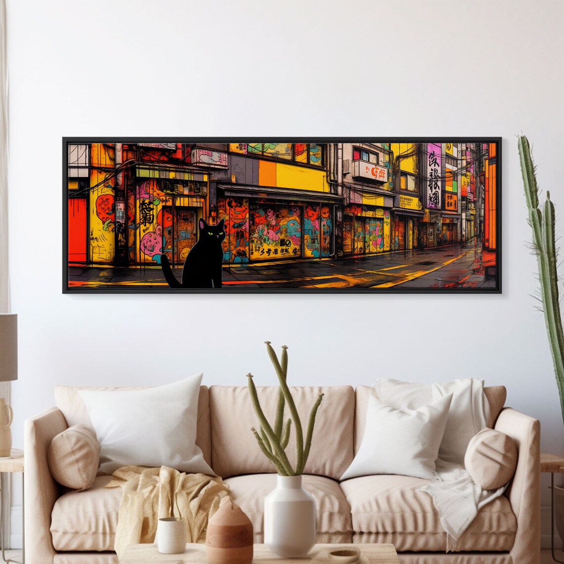 Black Cat Punk Streets Art Print, Cat Lover Wall Art