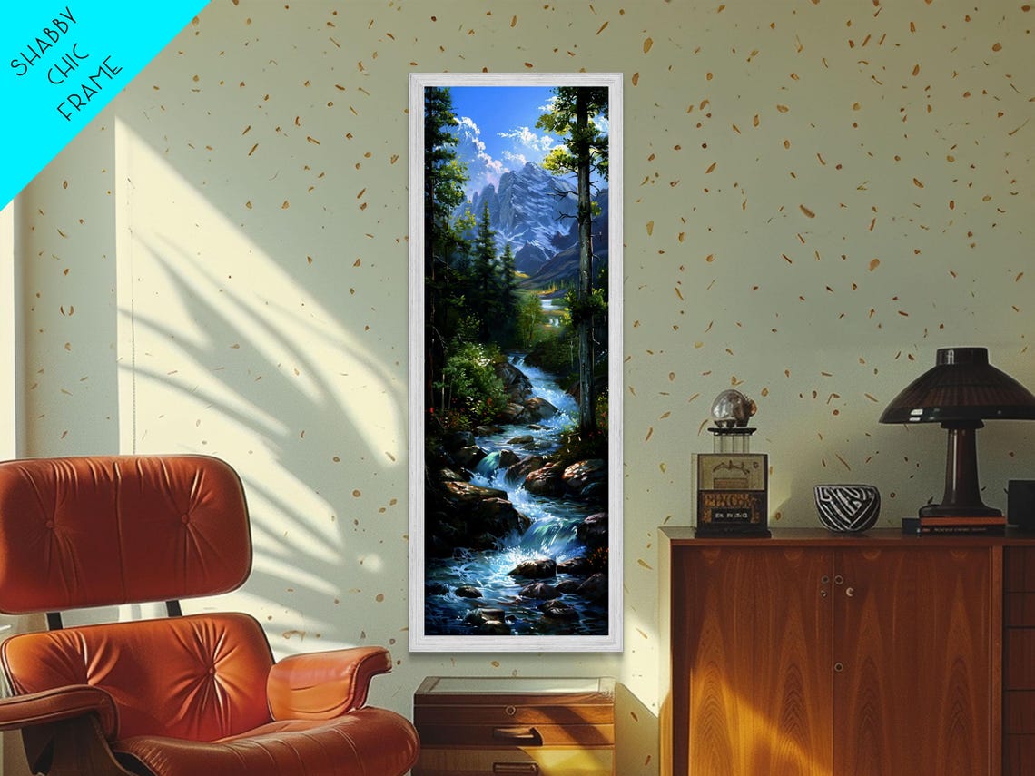 Mountain Stream Rapids Through Pine Forest Impasto Landscape Poster - Image 3