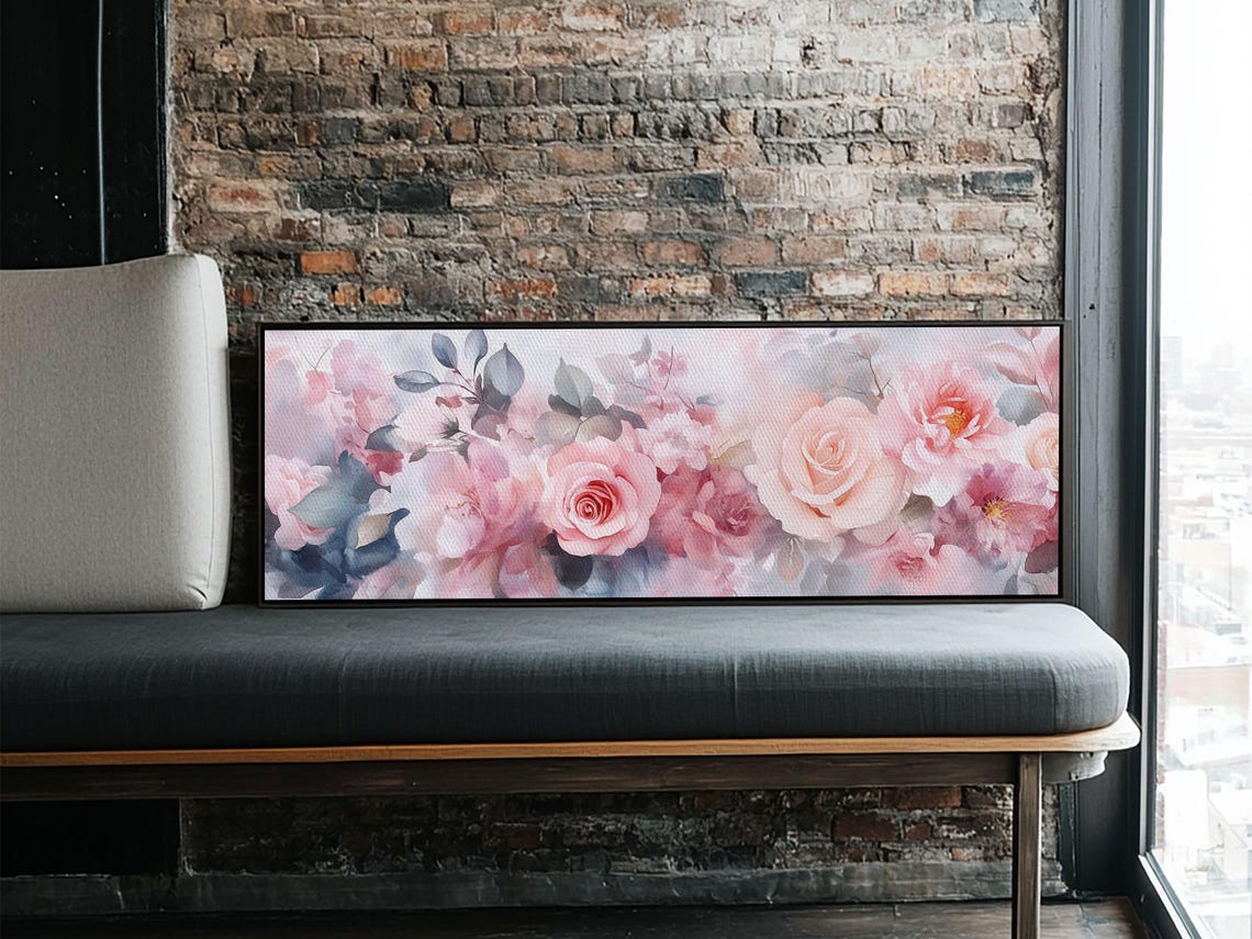 Blush Pink Roses Eucalyptus Garland Watercolor Botanical Wall Art - Image 2