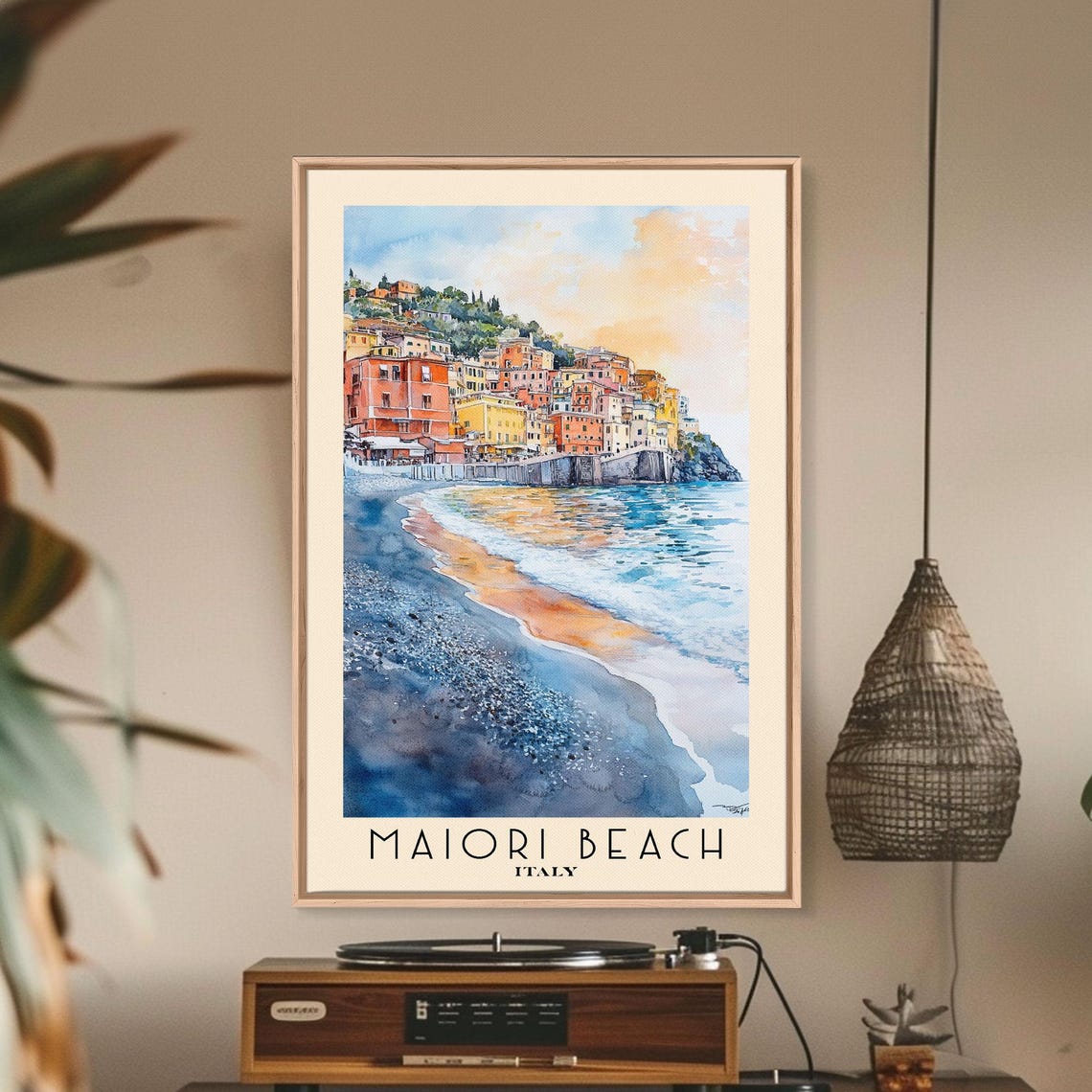 Maiori Beach Italy Colorful Cliffside Town Pebble Beach Sunset Poster