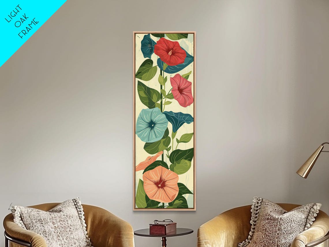 Japanese Morning Glory Vine With Red Teal Blossoms Ukiyo E Art Poster - Image 4