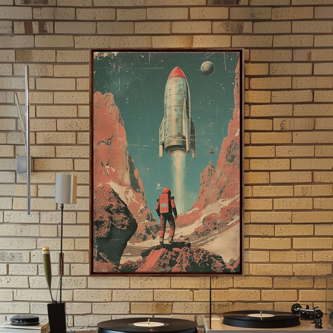 Retro Mars Astronaut Art Print, Sci-Fi Poster