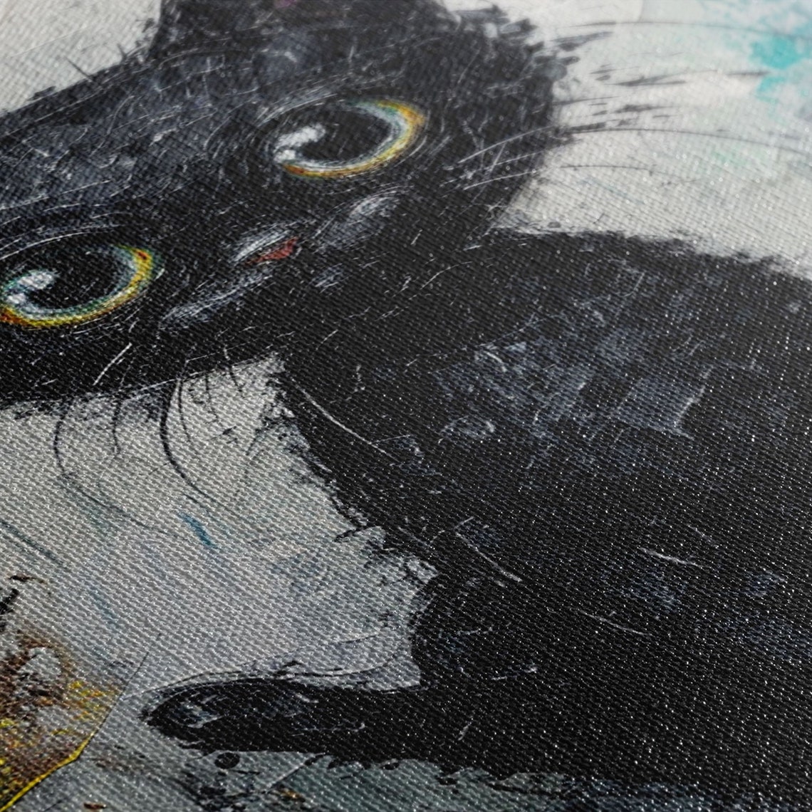 Abstract Black Cat Framed Print Cat Lover Art Cute Cat Printed On Black Cat Textured Wall Art Gift For Cat Lover - Image 2
