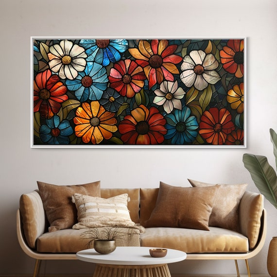 Flowers In Stained Glass On Wood Frame Art Floral Decor Feminine Mothers Day Gift Gift Idea For Her