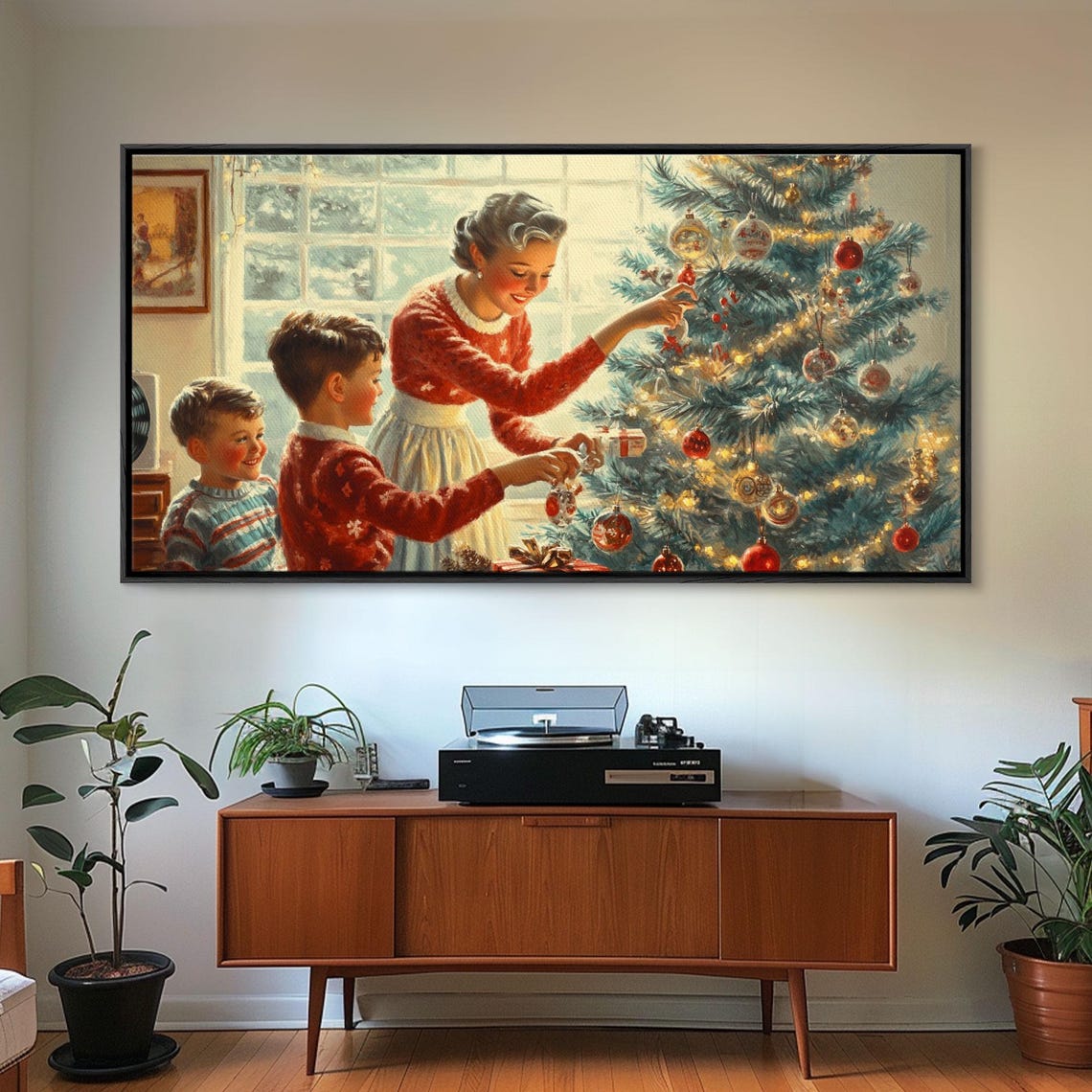 Vintage Family Decorating The Christmas Tree Together Art Print - Image 6