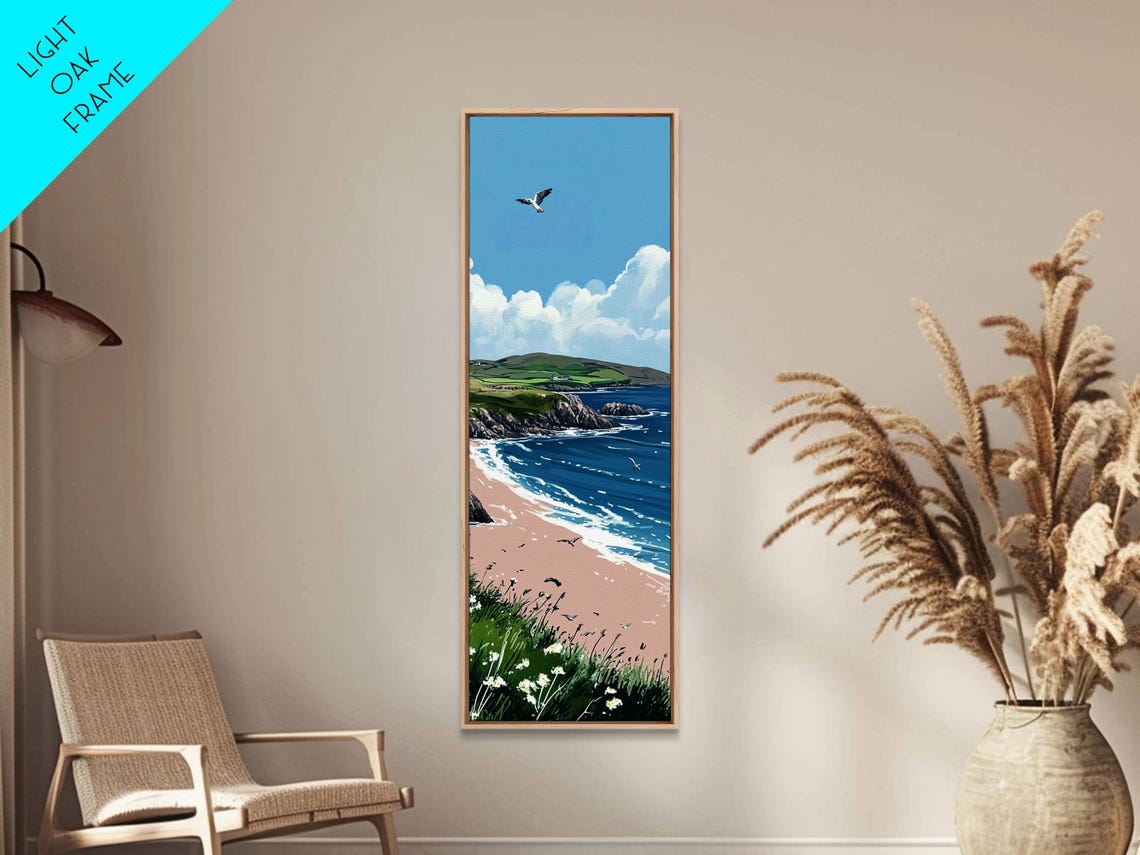 Sunny Beach Turquoise Ocean Green Cliffs Seagull Coastal Poster - Image 5