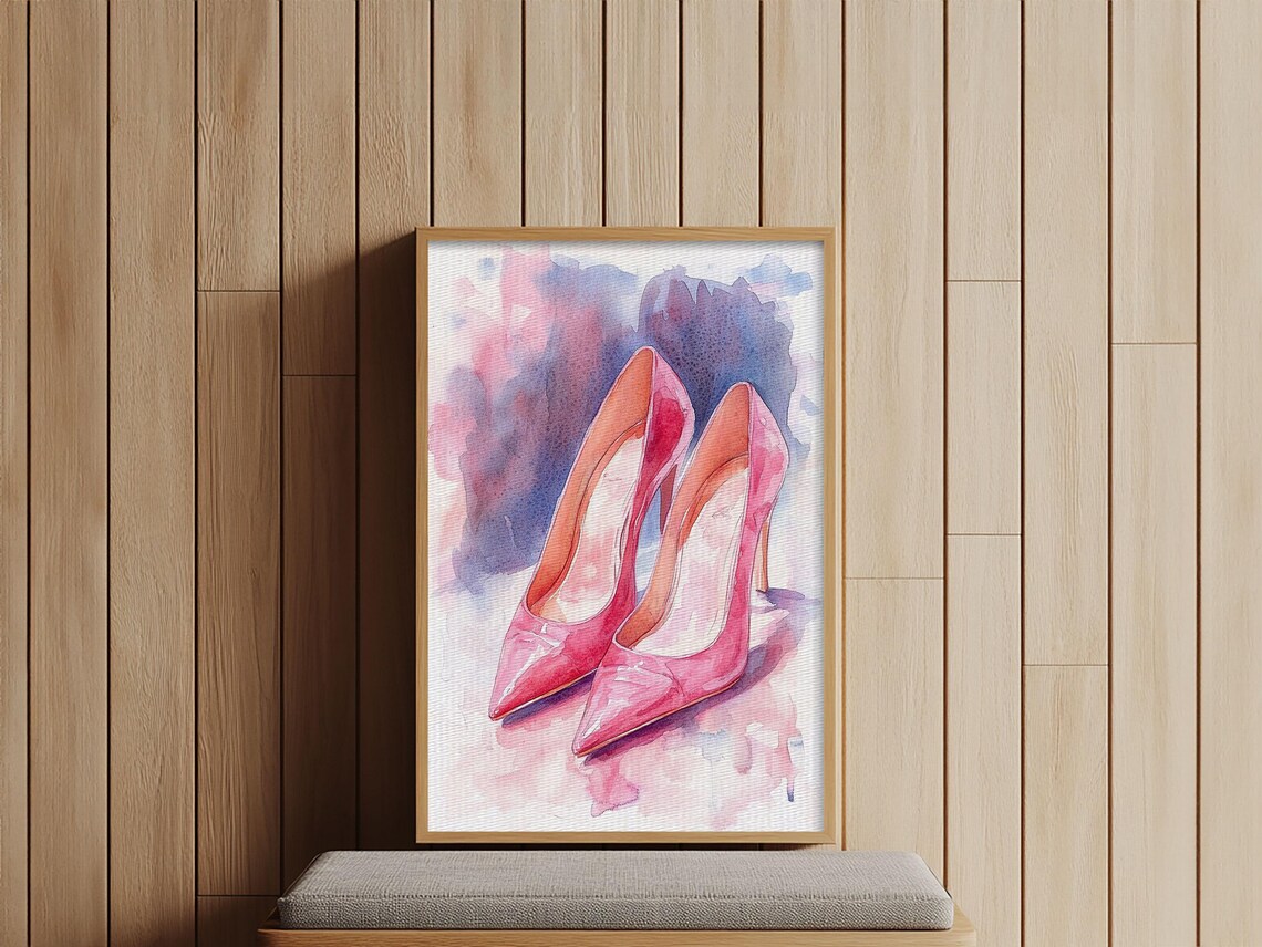 Pink High Heels Watercolor Fashion Illustration Chic Wall Art Poster - Image 2