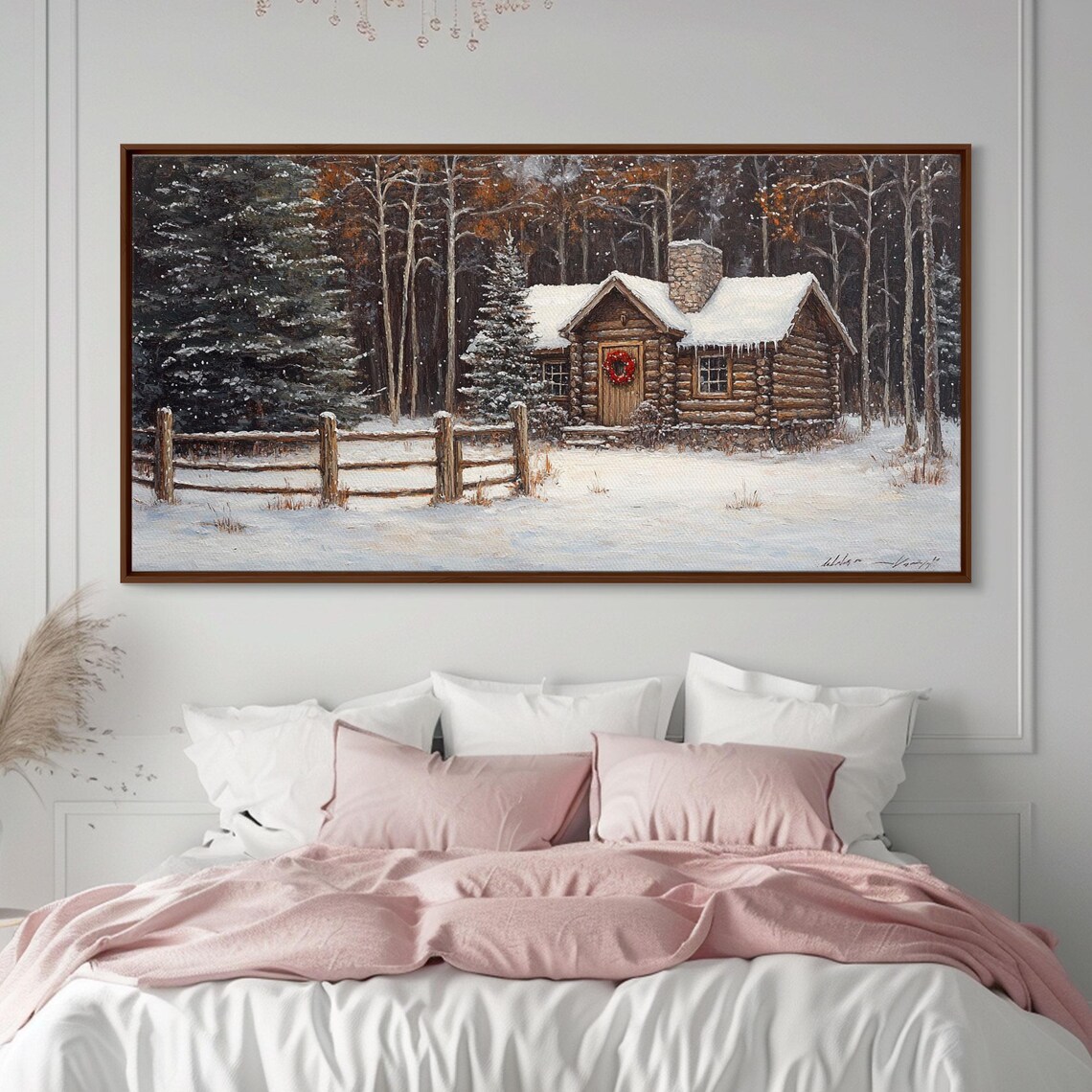 Snowy Log Cabin Christmas Art Print, Rustic Holiday - Image 6