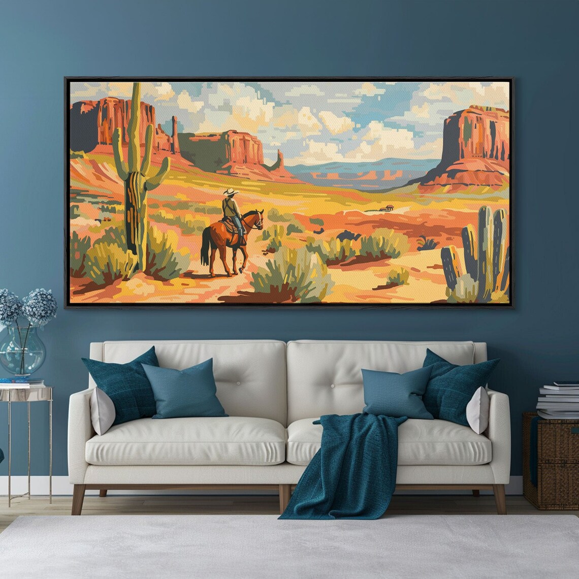Cowboy In Desert Valley Rustic Western Art Print