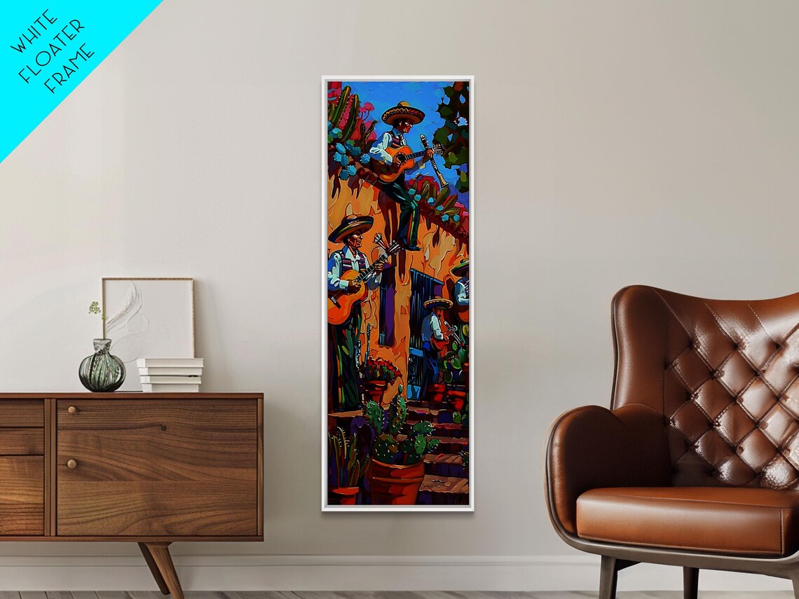 Mexican Mariachi Band Street Musicians Sombreros Cactus Art Poster
