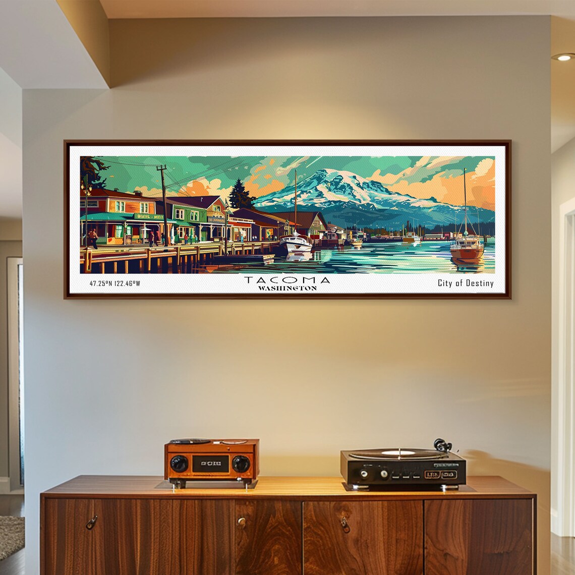 Tacoma Washington Panoramic Painting Mid Century Modern Framed Print Retro Pop Art Travel Poster Wall Decor Gift Idea - Image 6