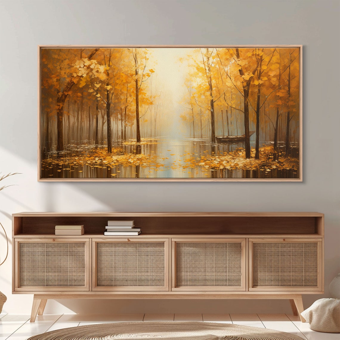 Golden Autumn Forest River Fall Foliage Oil Painting Landscape Poster - Image 4