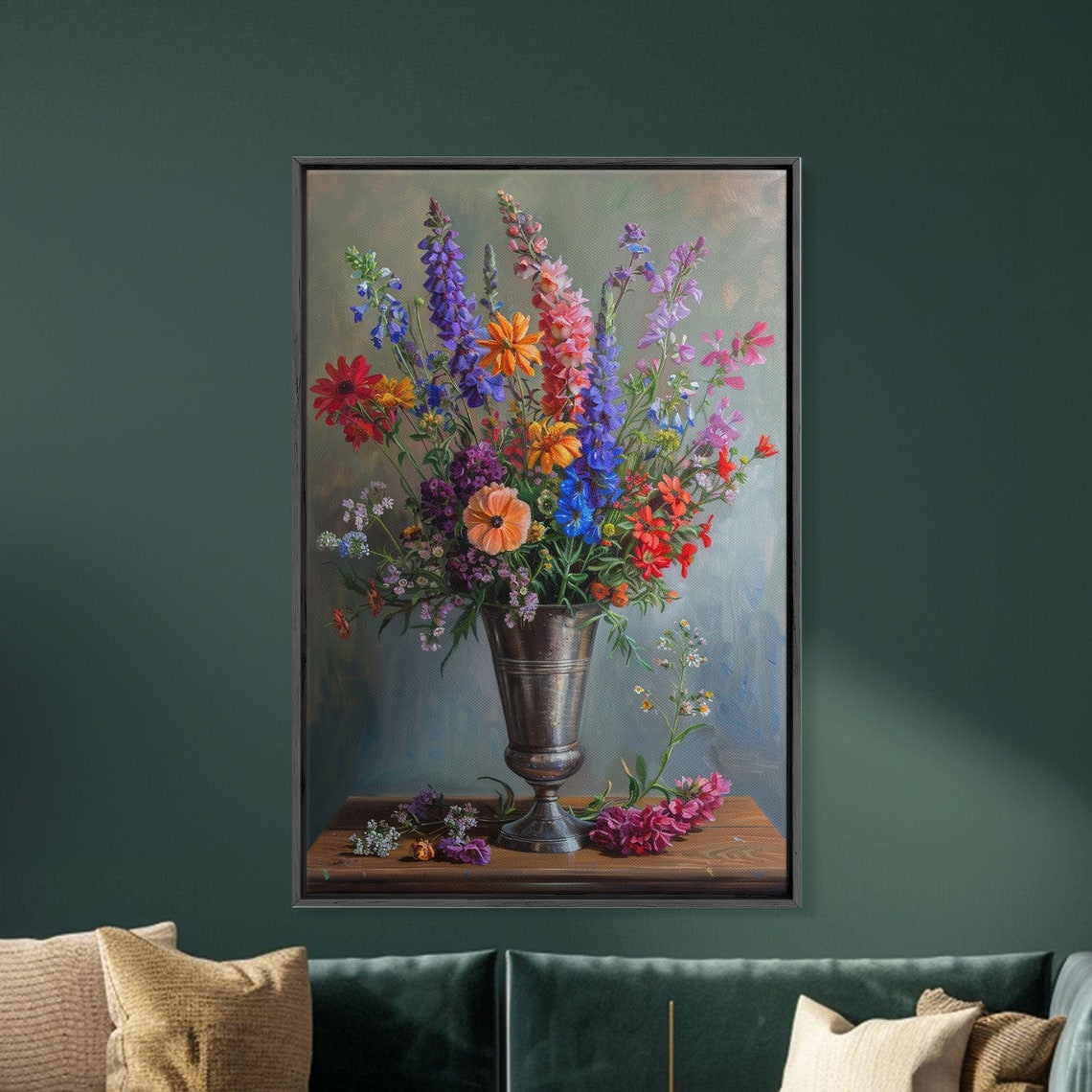 Colorful Wildflower Bouquet Silver Vase Classic Still Life Art Poster - Image 4
