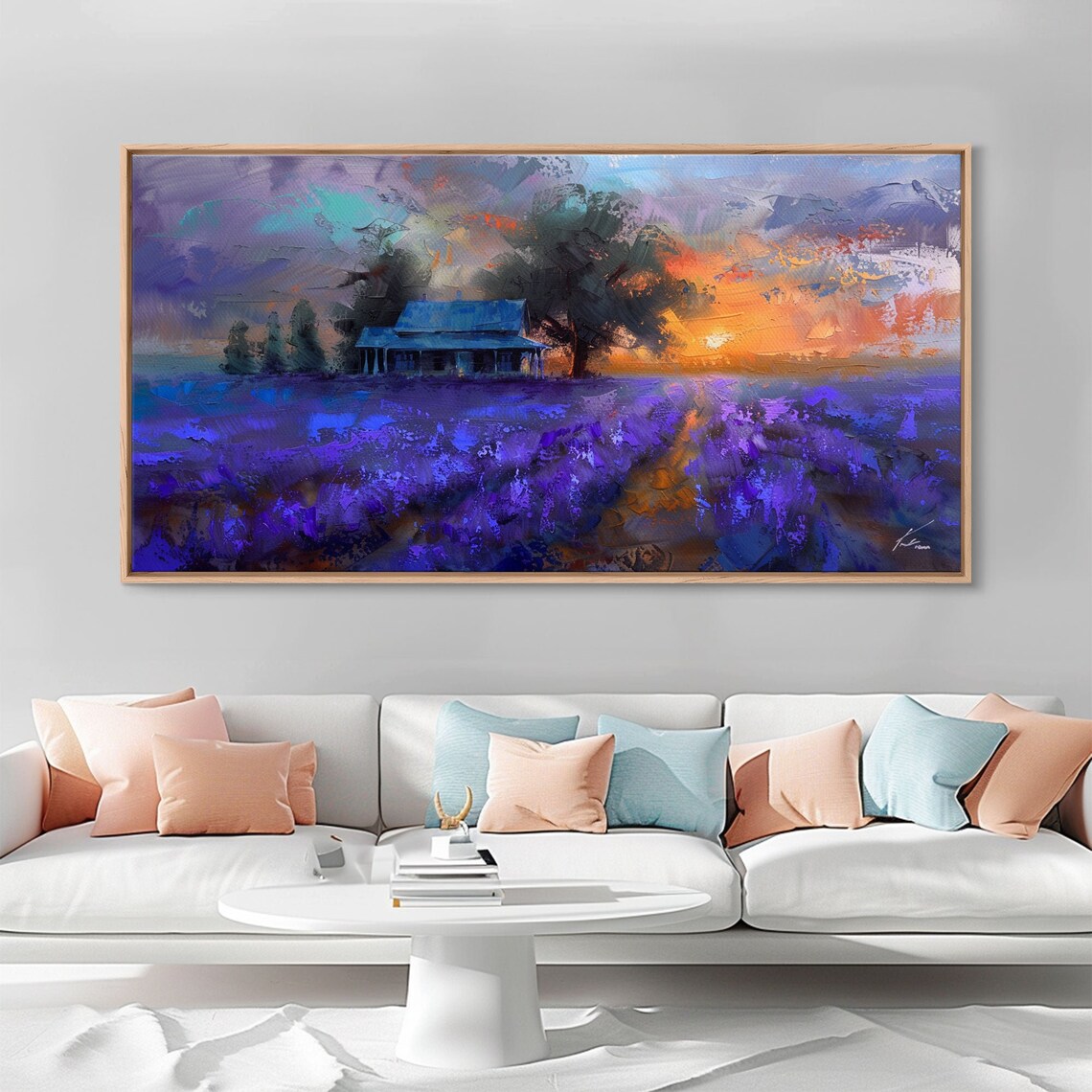 Lavender Field At Dusk Moody Landscape Art Framed Print Boho Decor Lavender Art Rustic Bedroom Decor - Image 3